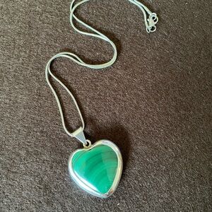 Silver Heart Pendant Necklace with Malachite Stone